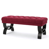 Ottoman Bench Button Tufting Half-Circle Legs, Red Fabric, 41x17x16.75