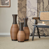 Hand-Woven PVC Rattan Vases Set of 3, GreyBrown