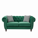 Loveseat Chesterfield Velvet Green Mid-Century Nailhead Rolled Arms 67 In