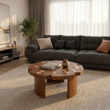 Round Engineered Wood Coffee Table Brown/Yellow