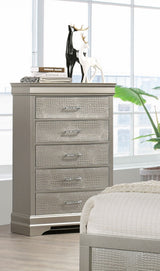 5-Drawer Tall Chest Dresser Beige Champagne Solid Wood Tufted