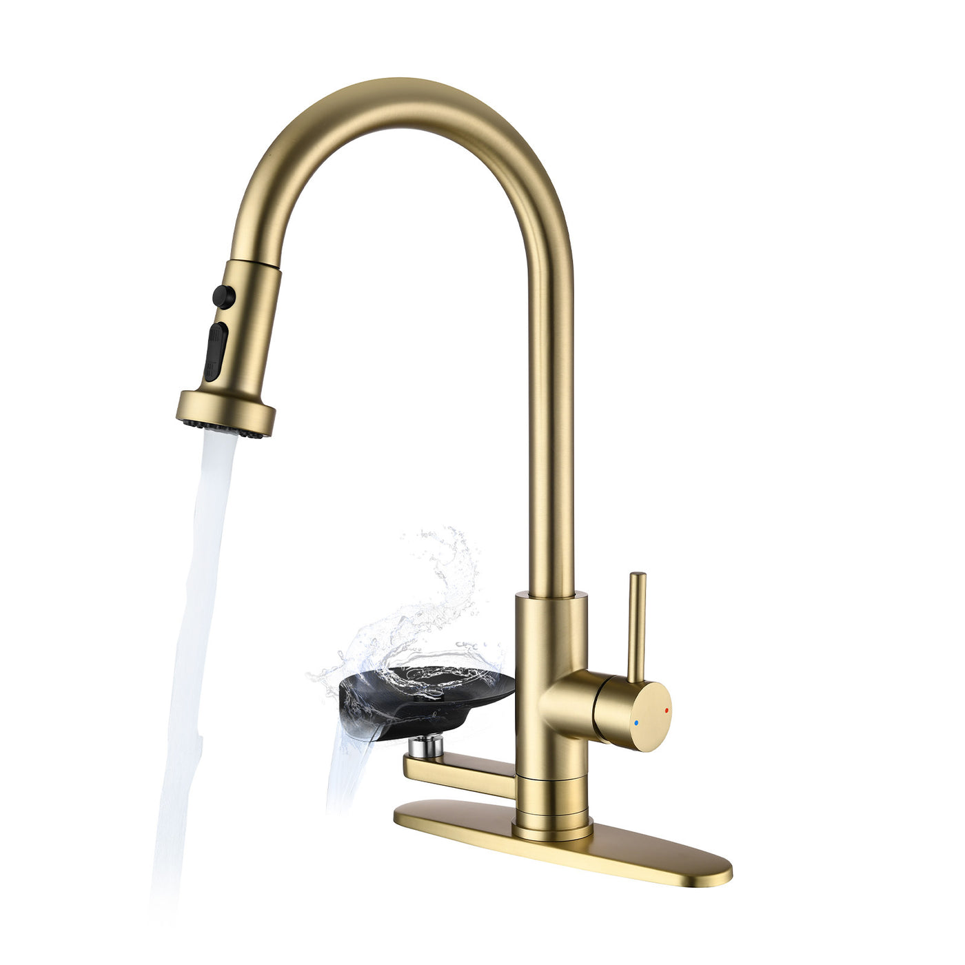 3-in-1 Brushed Gold Stainless Steel Kitchen Faucet Pull-Down Sprayer