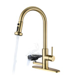 3-in-1 Brushed Gold Stainless Steel Kitchen Faucet Pull-Down Sprayer