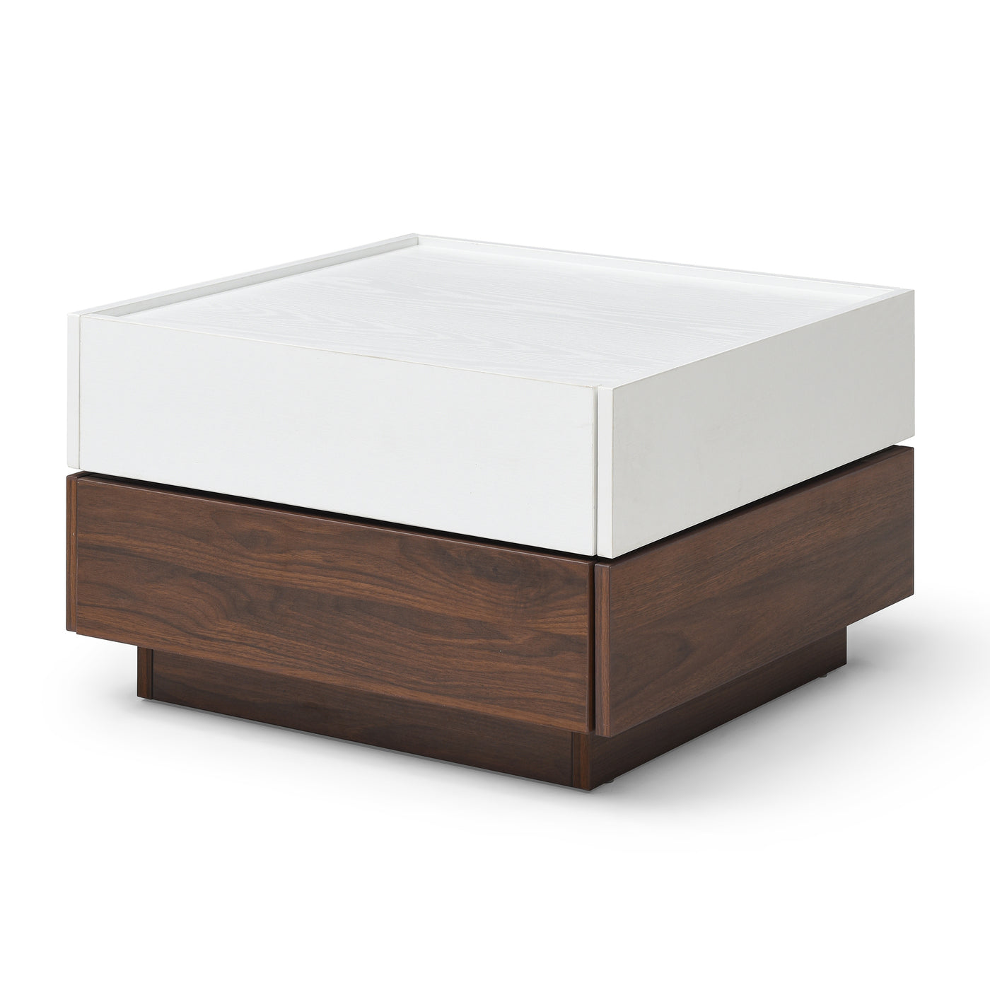 Rotating Coffee Table 2 Drawer Swivel Top Storage White Walnut
