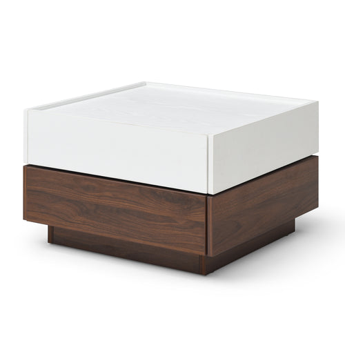 Rotating Coffee Table 2 Drawer Swivel Top Storage White Walnut