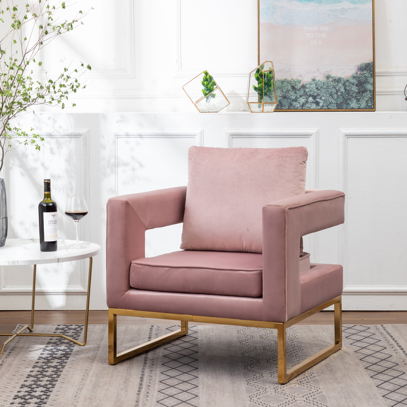 Contemporary Pink Upholstered Accent Arm Chair