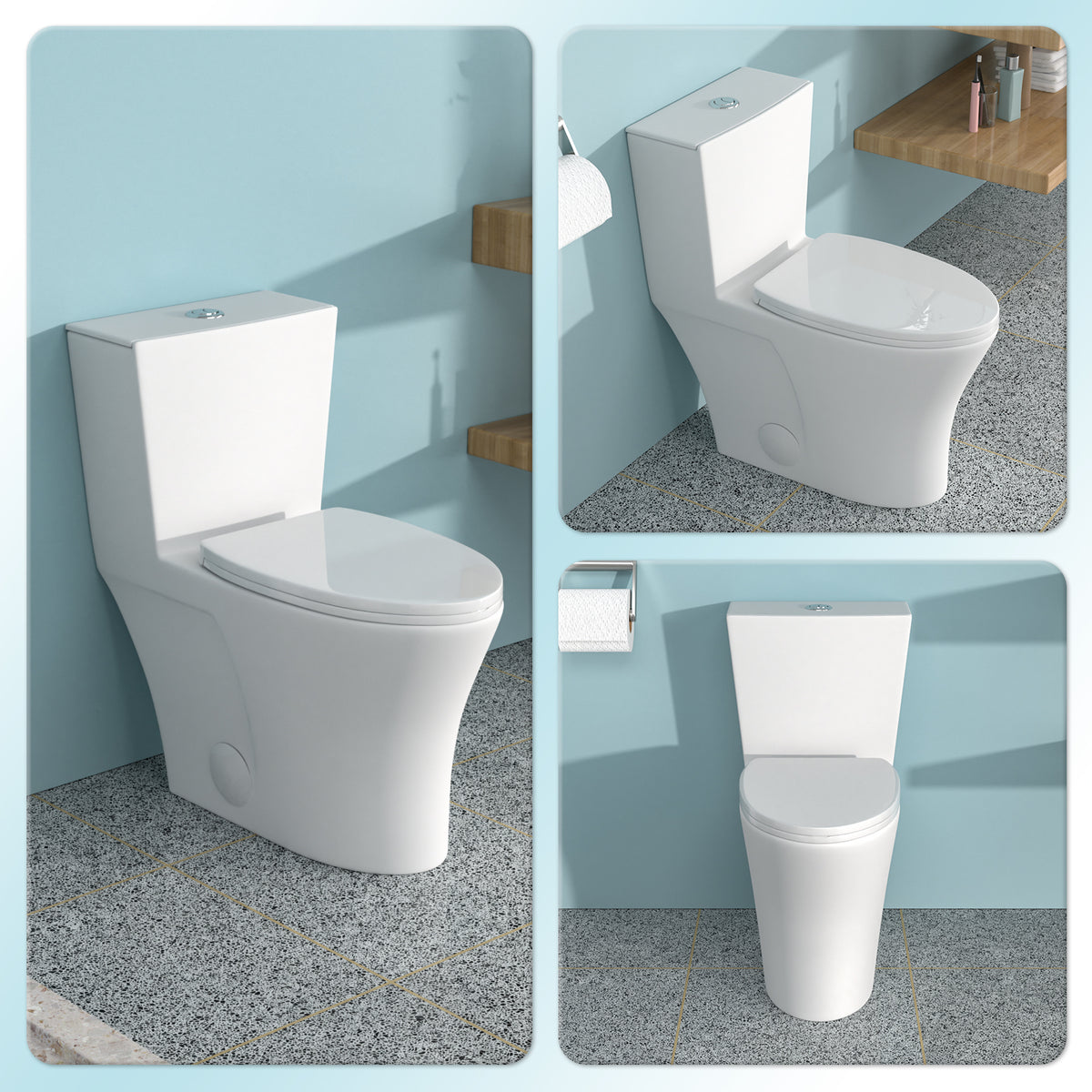 Ceramic One Piece Toilet for Bathroom, 12-inch Rough-In, 1.1/1.6 GPF