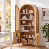 71" Tall Arched Cabinet with Rattan Doors & Adjustable Shelves