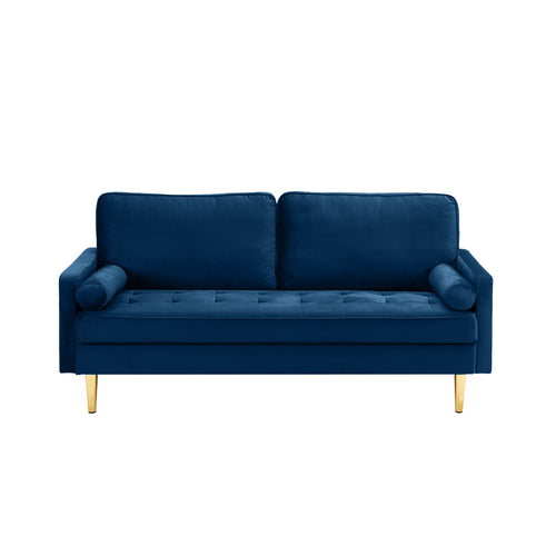 Sofa Minimalist Velvet Navy Gold Metal Legs 2 Seat 65 In 800 LB