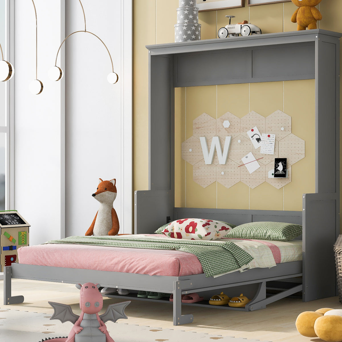 Queen Solid Wood Murphy Bed Gray