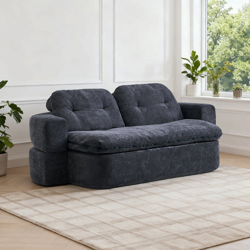 Convertible Corduroy Floor Sofa Bed with Pillows & Quilt