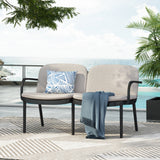 Luna Outdoor Patio Loveseat Beige Cushions Black Frame