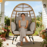 Outdoor Egg Chair Wicker Steel Light Gray Cushion 600 LB 39in