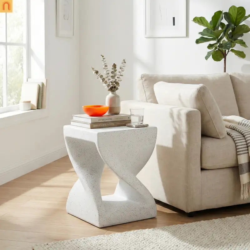 Outdoor Side Table MGO Twisted Base Terrazzo White 13.39x17.91in