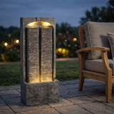 Modern Gray Outdoor Water Fountain LED Lights Resin 39.4