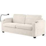 Beige Corduroy Sleeper Sofa Loveseat Full Mattress USB