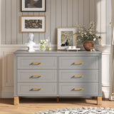 6-Drawer Double Dresser in Gray, Modern Storage Cabinet with Metal Handles & Sol