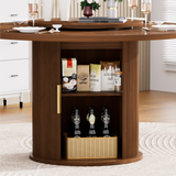 Round Engineered Wood Dining Table with Storage Walnut 55"