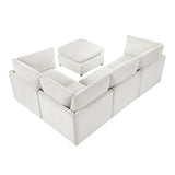 Modular Engineered Wood Sectional Sofa with Ottoman Beige 104"