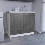 Utility Sink Cabinet with Shelf Double Door White Smokey Oak