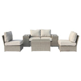 Outdoor Sectional Set HDPE Wicker Aluminum Gray 7 Piece Fully Assembled