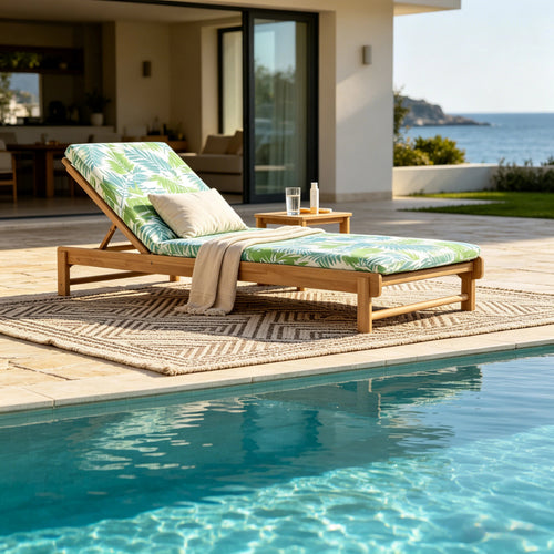 Teak Acacia Wood Chaise Lounge 3-Position Adjustable 400lb