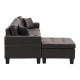 4-Seat Faux Leather Chaise Sofa with Chaise Dark Brown 96"