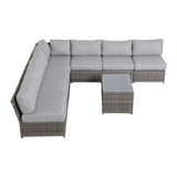 Outdoor Sectional Set HDPE Wicker Gray 8 Piece Aluminum Frame Seats 6