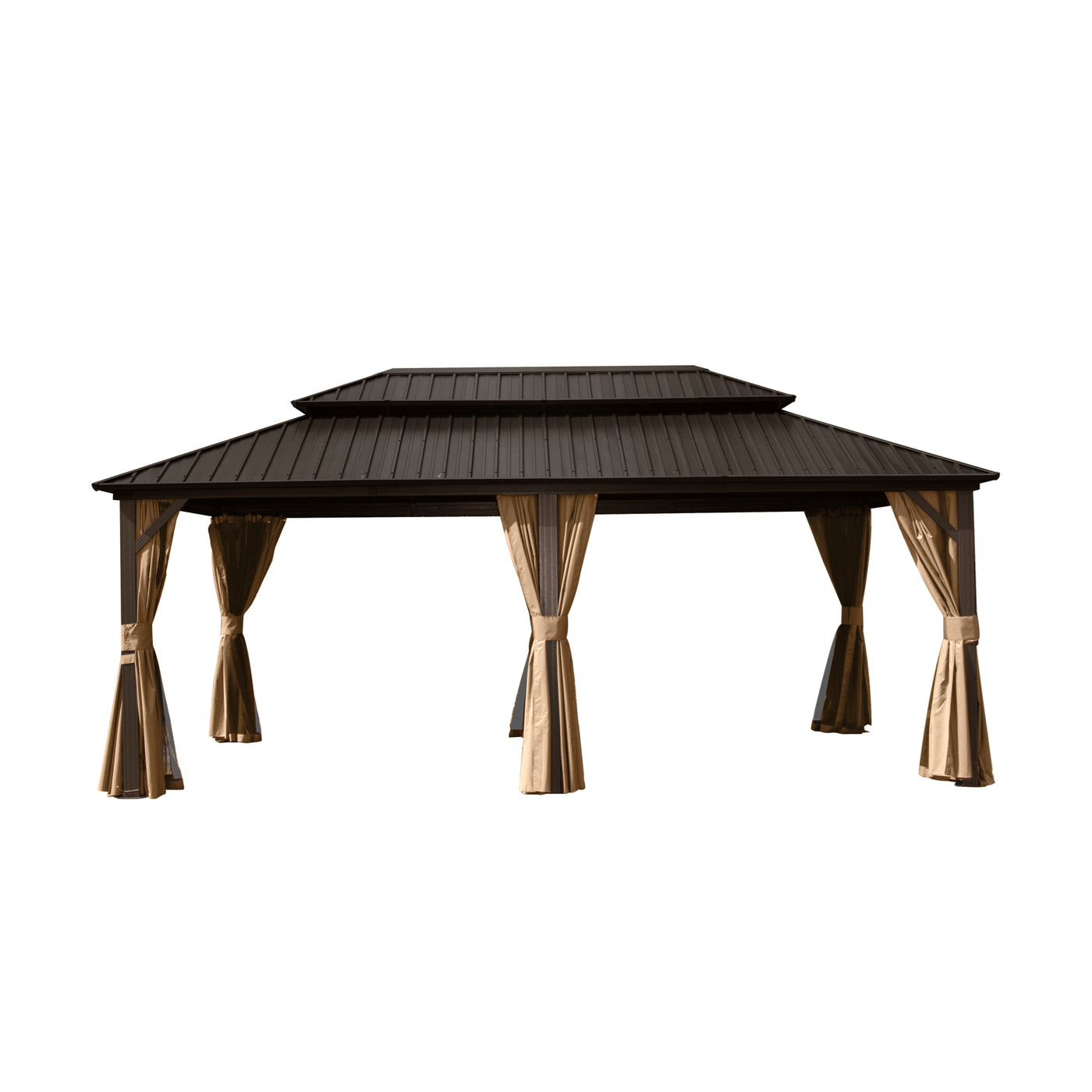 12' X 18' Hardtop Aluminum Gazebo with Double Roof, Brown