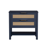 Rattan Nightstand 2 Drawer Boho Bedside Table