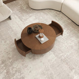 Round Solid Wood Coffee Table with Storage Walnut