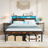 Full Engineered Wood Platform Bed Antique Brown