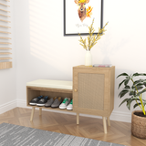 2-in-1 Shoe Storage Bench, PP Rattan Shoe Cabinet with 2 Adjustable Shelves