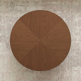 Round Solid Wood Coffee Table with Storage Walnut