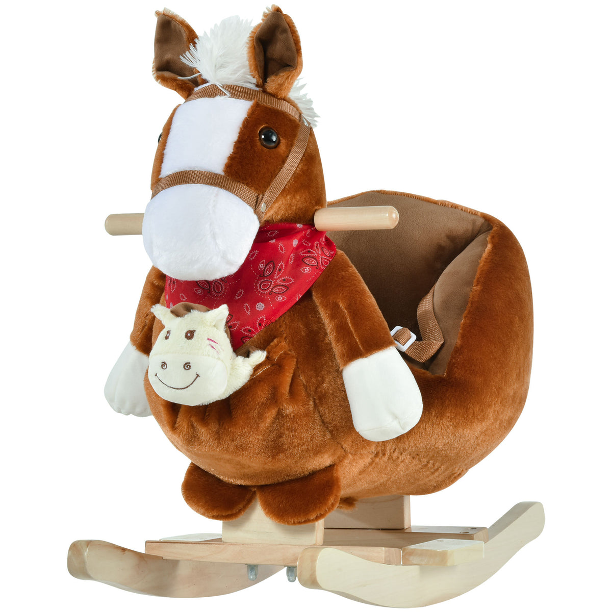 Qaba Kids Ride-On Rocking Horse Toy, Rocker with Lullaby Song, Hand Puppets & So