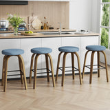 Set of 2 Fabric Bar Stool Swivel Blue