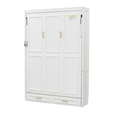 Beige Full Size Murphy Bed with 2 Drawers, Solid Pine Wood + MDF, 80.5''L x 61.5''W x 89''H