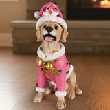 Christmas Labrador Retriever Statue, Holiday Dog Figurine in Pink Santa Outfit