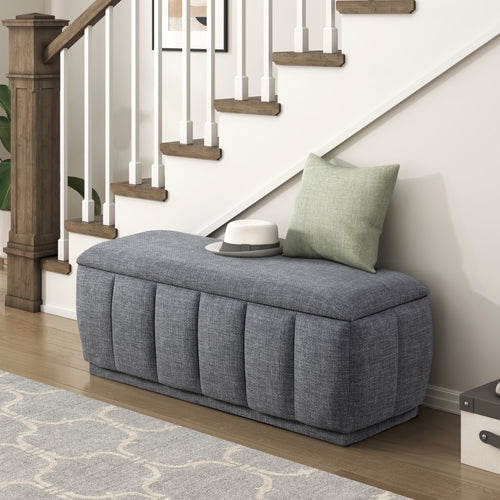 Storage Bench Modern Fabric Gray Plywood Frame No Assembly 47x18x18 In 300 LB