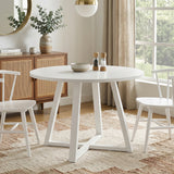 Round Dining Table Trestle Base White Finish