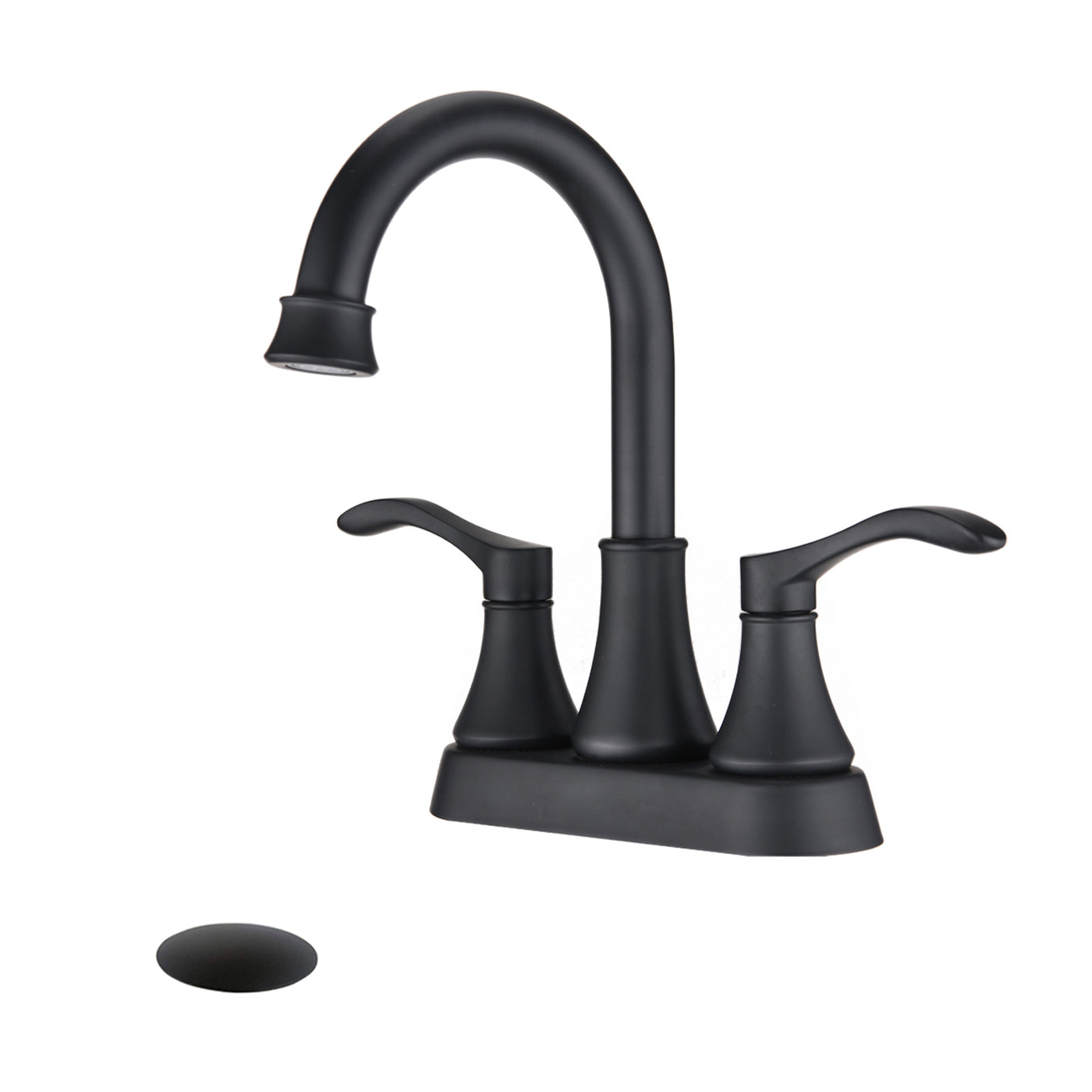 4" Centerset Bathroom Faucet 360 Swivel Spout Pop Up Drain Matte Black