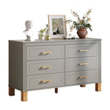 6-Drawer Double Dresser in Gray, Modern Storage Cabinet with Metal Handles & Sol