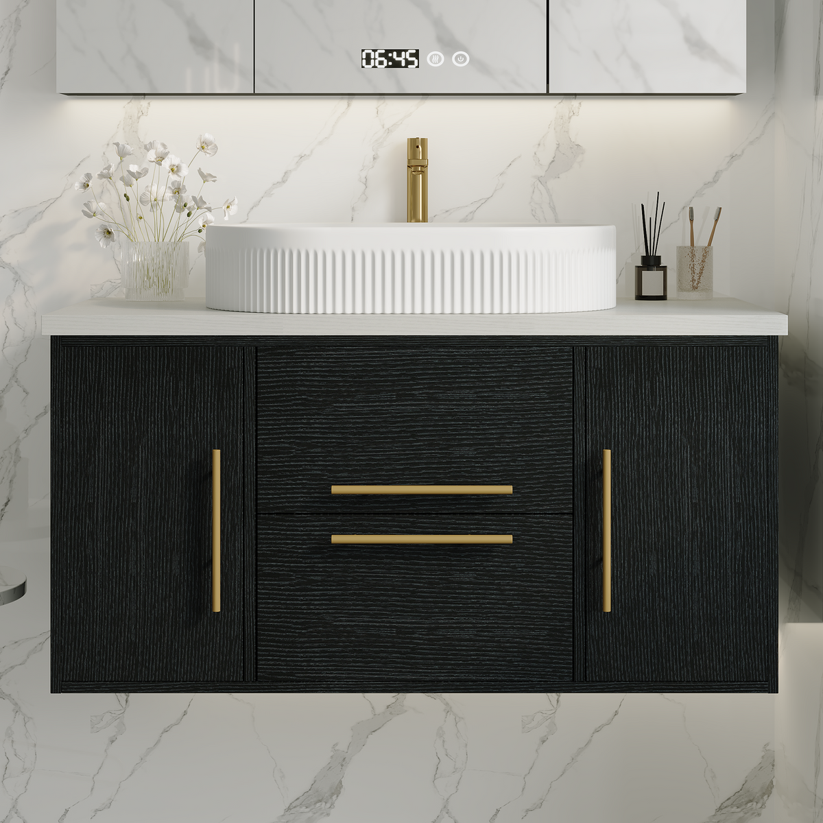 39.4 in Modern Floating Bathroom Vanity with Ceramic Sink for Small Bathroom