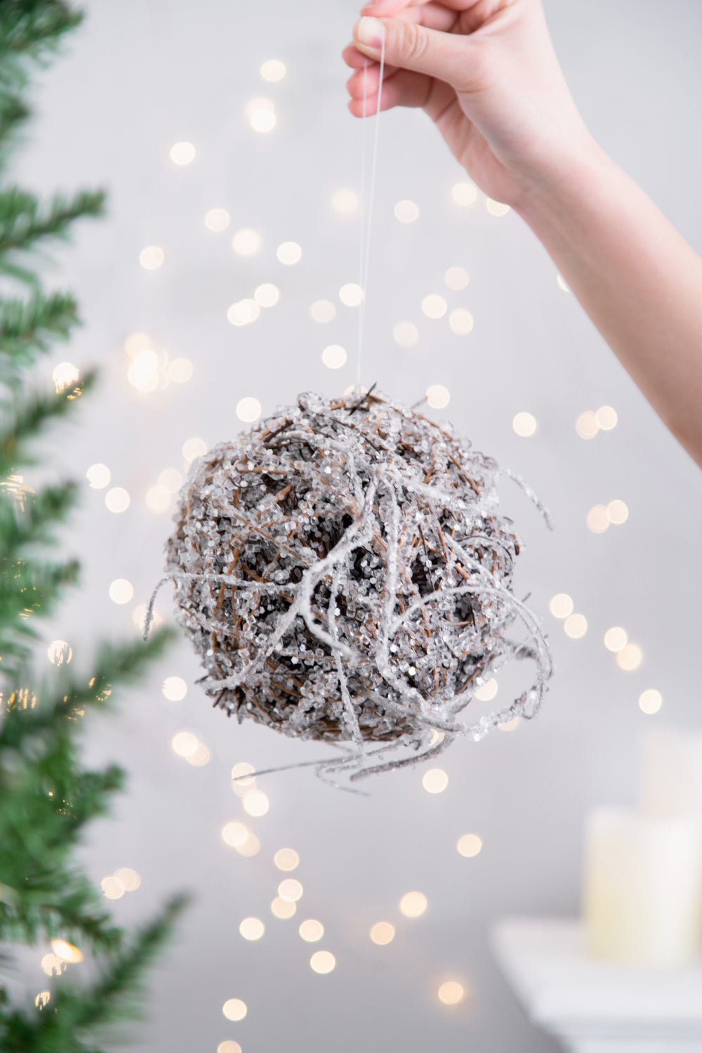 6" Iced Twig Ball Christmas Ornaments, Set of 4