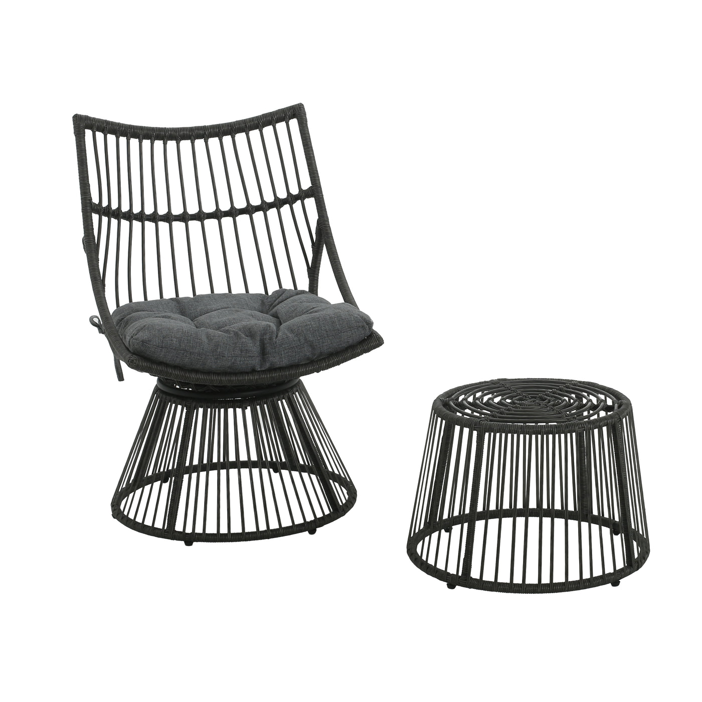 Retro Wicker Chair and Side Table Set Grey PE Rattan