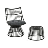 Retro Wicker Chair and Side Table Set Grey PE Rattan