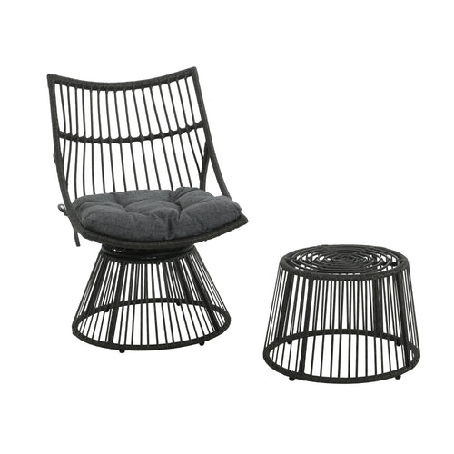 Retro Wicker Chair and Side Table Set Grey PE Rattan