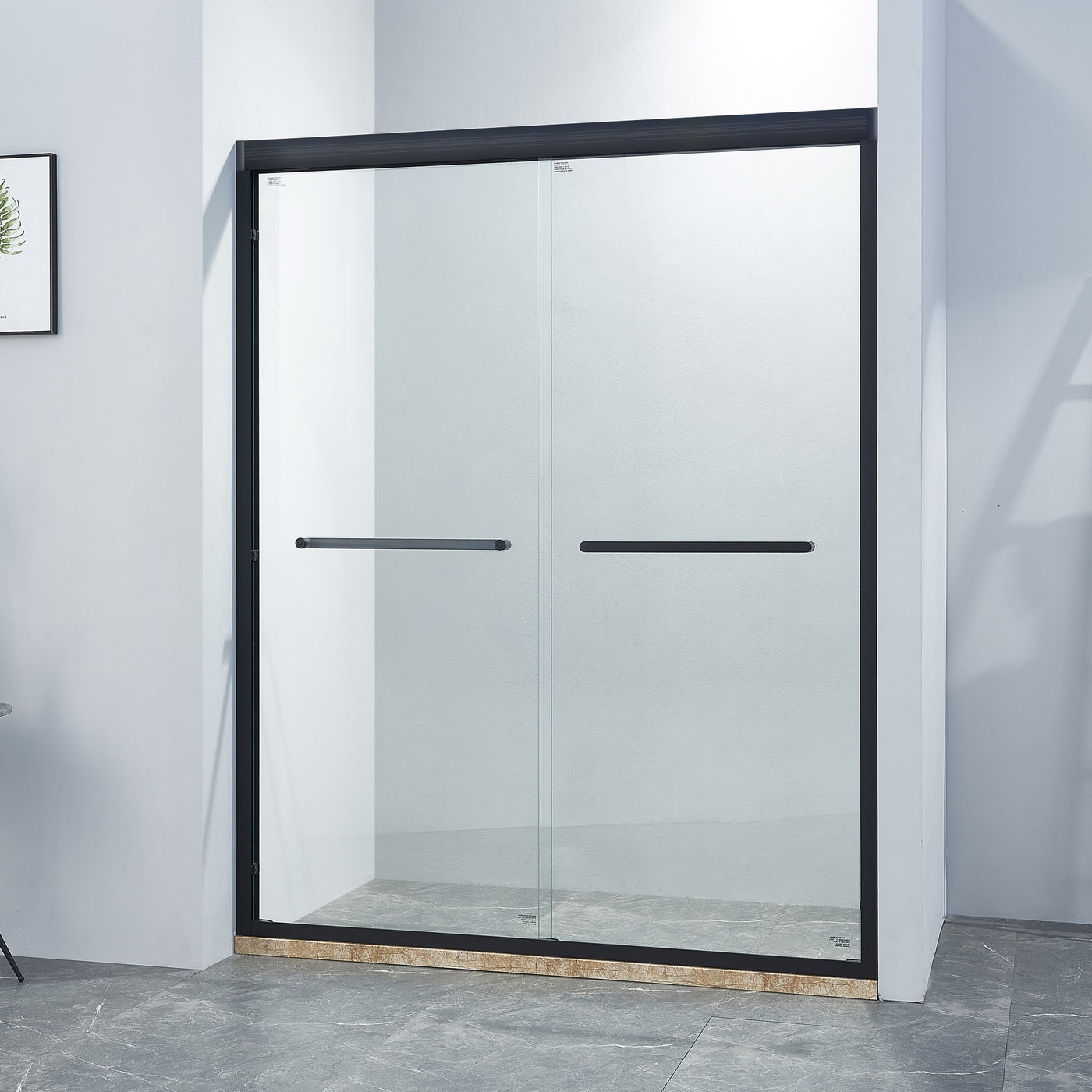 Double Sliding Shower Door 56-60"W x 75"H Matte Black Tempered Glass