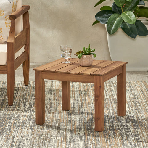 Halcyon Outdoor Side Table Acacia Wood Slat Design Teak