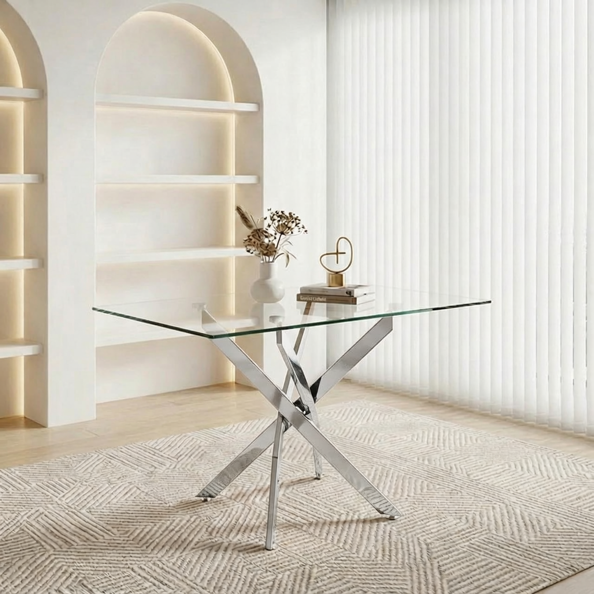 Glass Dining Table Silver 52"